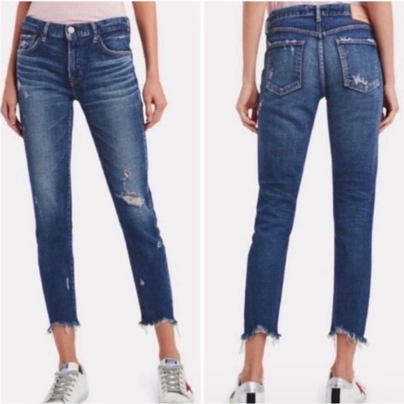 Moussy Vintage Sz 27 Glendale Skinny Jeans Distressed Raw Hem Medium Dark Wash - Picture 1 of 4